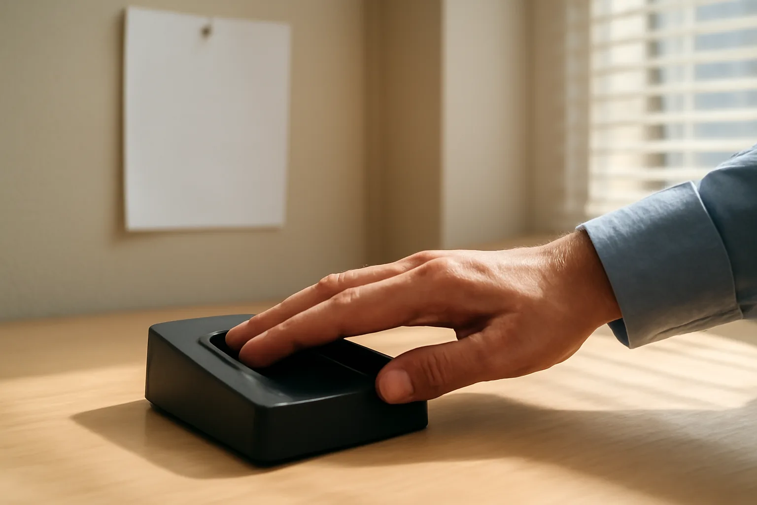 Live-scan fingerprint capture in an Alabama office with a digital scanner