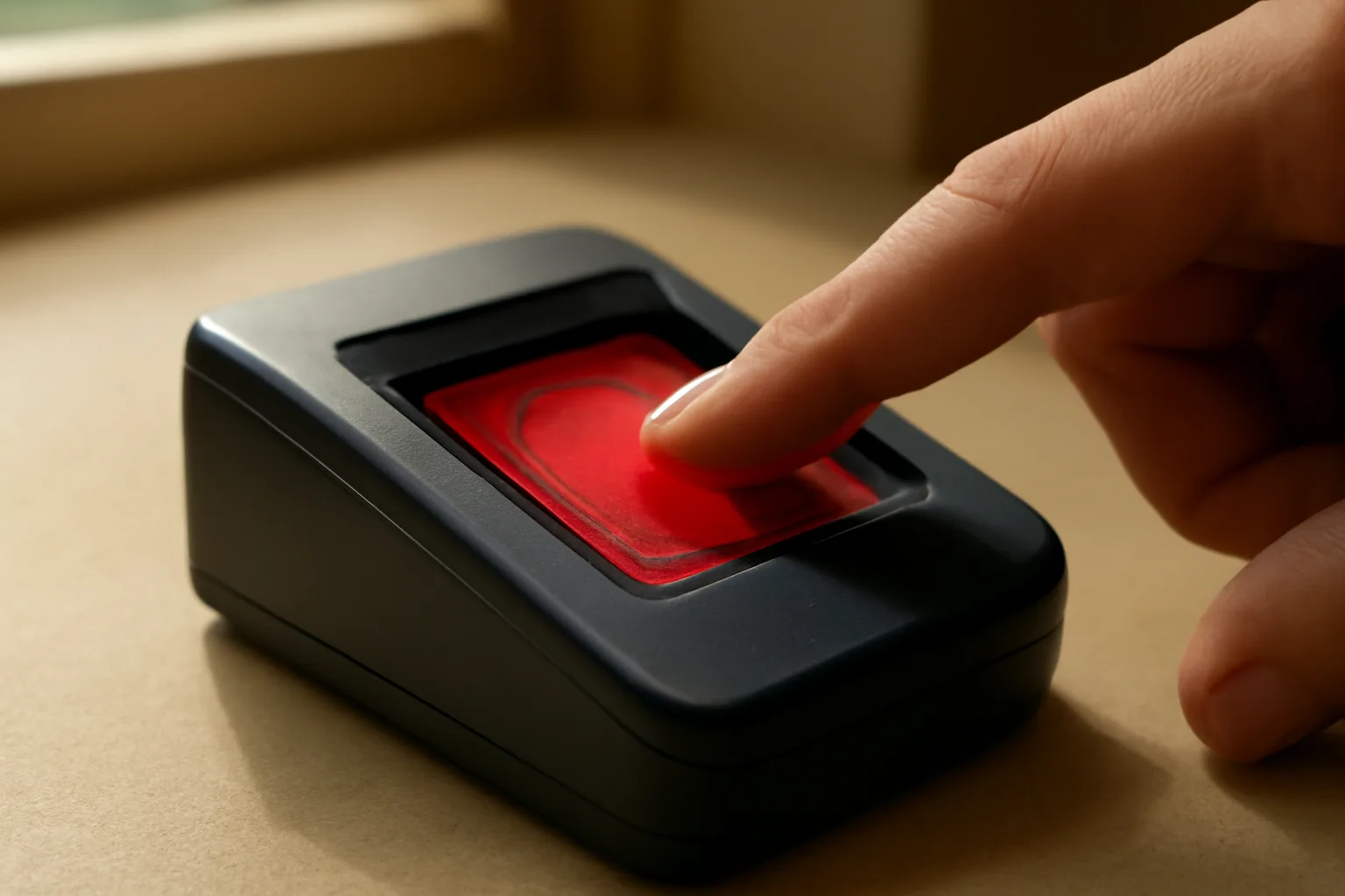 Live-scan fingerprint scanner on a desk in a Colorado office
