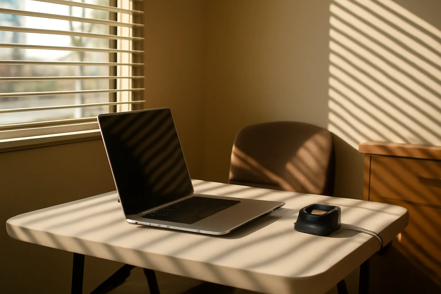 Fingerprint scanner and laptop on a table in an Arizona school office, ready for a live-scan appointment