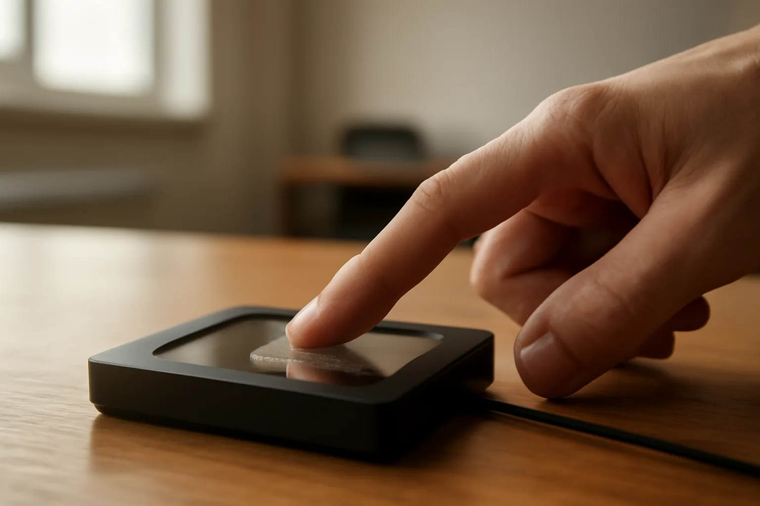 fingerprint being captured on a glass scanner bed in a Colorado office