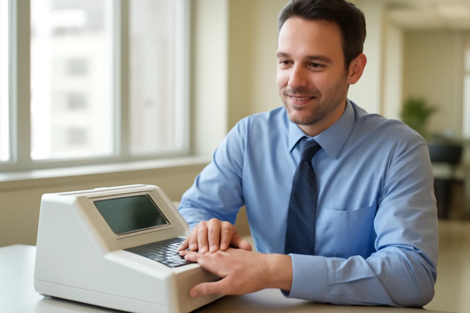 Live-scan technician taking fingerprints in Hartford Connecticut office