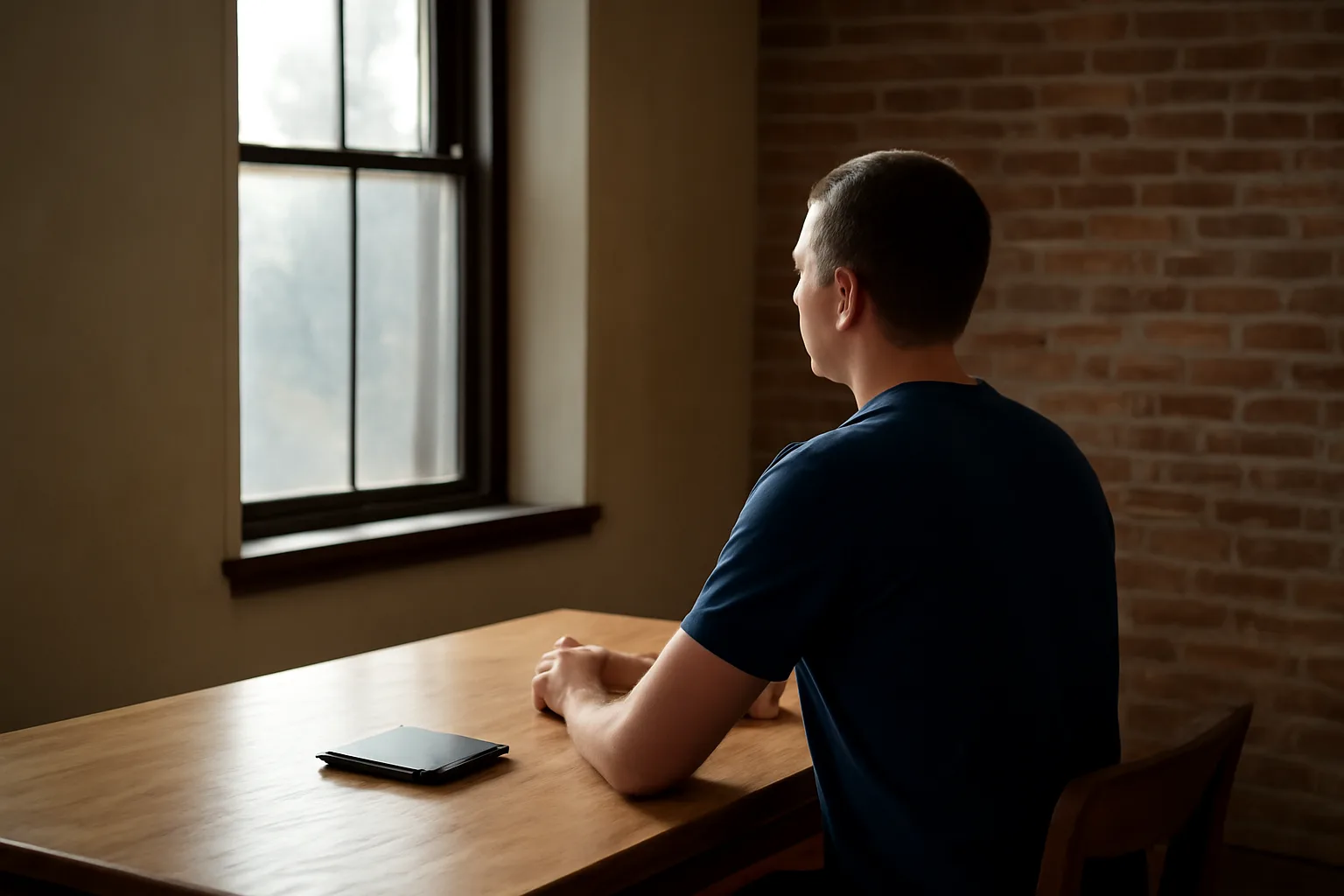 Live-scan technician waits at a bare Iowa office table